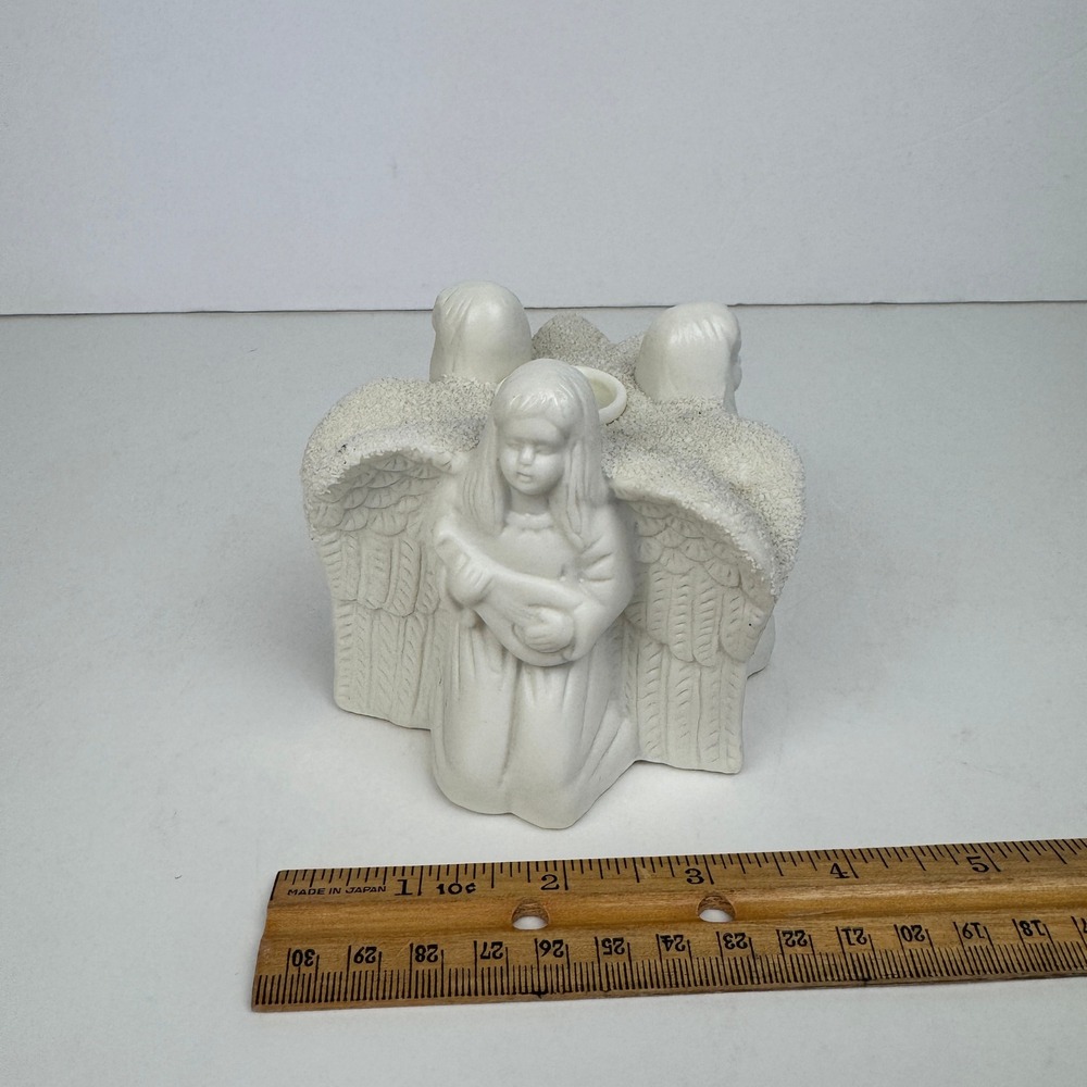 Vtg 1997 Hermitage Pottery White Fine‎ Jade Angel Candle Holder Collection READ